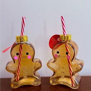 Set of 2 Aldi Viral Holiday Ornament Brown Glass
Gingerbread Man Sippers w/Straw